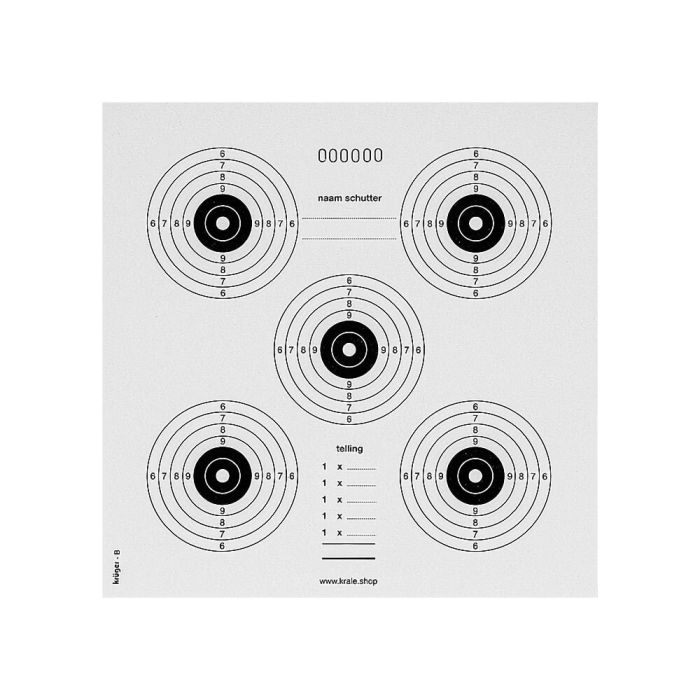 Air rifle target with 5 bullseyes B 17x17 (numbered)