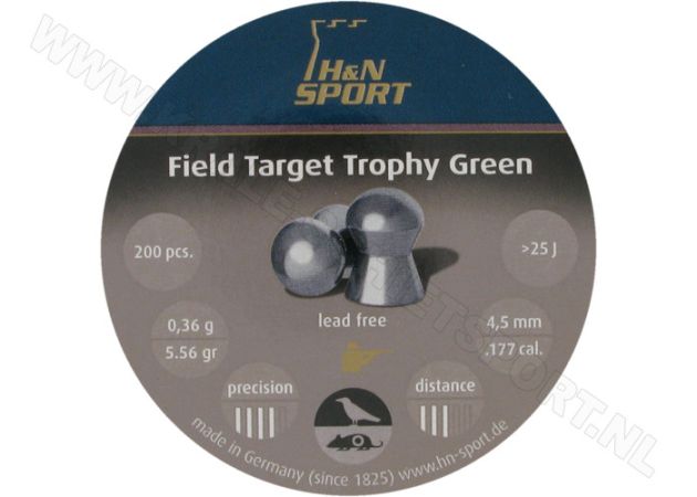 Airgun Pellets H&N Field Target Trophy Green 4.5 mm 5.56 grain