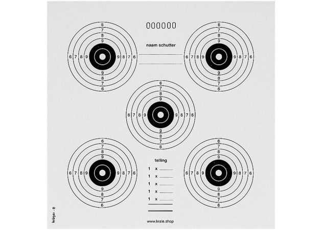 Air rifle target with 5 bullseyes B 17x17 (numbered)