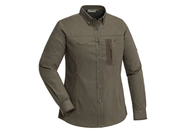 Blouse Pinewood Tiveden Insect-Stop Ladies Olive / Suede Brown