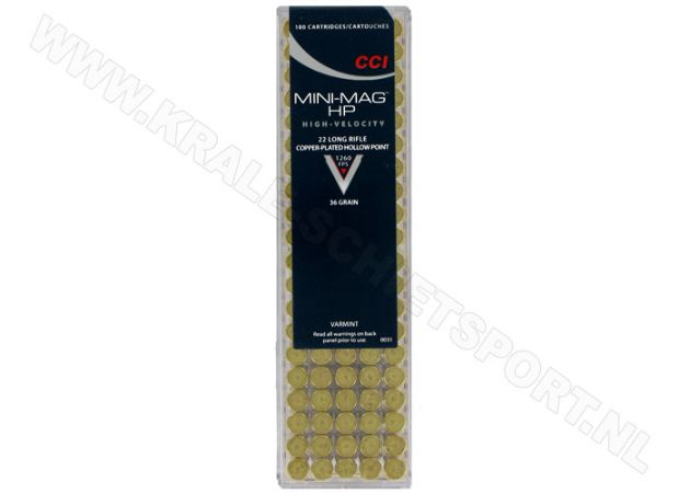 Kogelpatronen CCI Mini Mag HV .22 LR Copper Plated HP 36 Grain