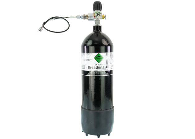 Persluchtfles MDE 5 liter 300 bar met manometer en slang