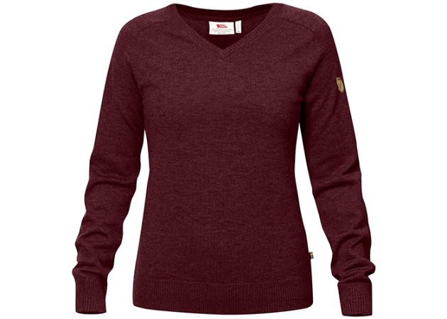 Sweater Fj llr ven S rmland V Neck Women Dark Garnet